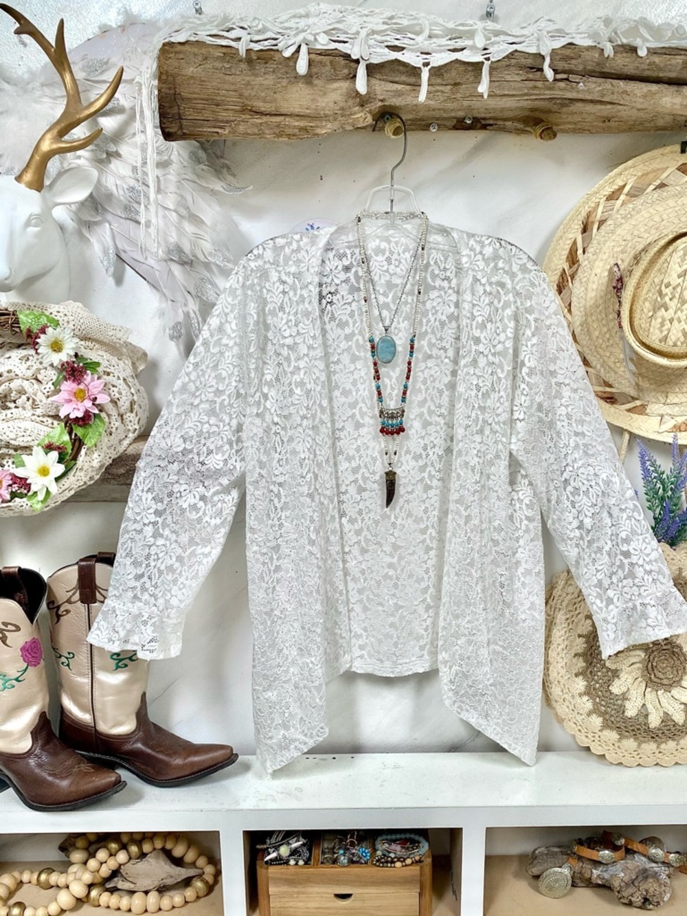 Lace boho cardigan cover up w resort vacay beach bridal shabby chic vibe